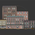 Urban Multi Story Brick Building Model With Street Lamp Road And Varied Facades Design