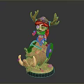 Red Haired Character Wearing Antler Hat Riding Wild Boar 3D Model Figure