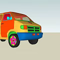 Colorful Retro Van With Peace Sign Vibrant Yellow Orange Blue Body And Colorful Wheels