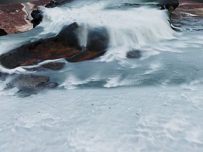 Natural Mountain Stream With Flowing Water And White Foam Over Rocks 3d model