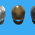 Three Black Gold And Silver Metallic Skulls Displayed On Blue Background 3d model