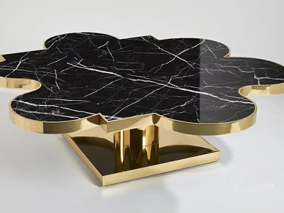 Modern Petal Shaped Coffee Table With Black Marble Top And Gold Base 3d model