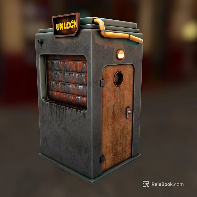 Vintage Commercial Drug Storage Equipment With Metal Body Wooden Door And Top Pipes 3d model 