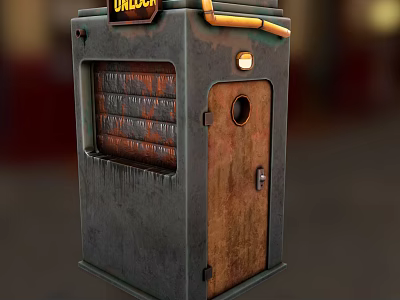 Vintage Commercial Drug Storage Equipment With Metal Body Wooden Door And Top Pipes 3d model