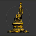 Yellow Robotic Arm Character With EB Logo And Bio Inspired Multi Legged Base 3d model