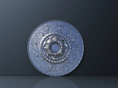 Silver Round Decorative Plate With Intricate Patterns And Central Ornament 3d model