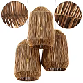 Natural Bamboo Woven Pendant Lights Three Hanging Lamps With Rustic Texture Design