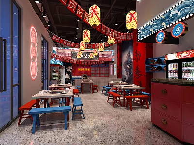 New Chinese Hot Pot Shop Teahouse Teahouse Teahouse Hong Kong-style String Shop 3d model