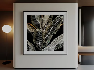 Abstract Painting With Leaf Textures In Black And Gold Tones For Modern Interior Wall Art 3d model