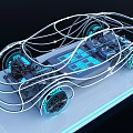 Futuristic Car Concept with Glowing Lines Battery Pack and Illuminated Wheels Tech Design