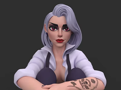 Stylish Game And Movie Character With Lavender Hair White Shirt Rolled Sleeves And Arm Tattoo 3d model
