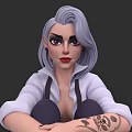 Stylish Game And Movie Character With Lavender Hair White Shirt Rolled Sleeves And Arm Tattoo