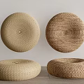 Natural Woven Round Floor Cushions With Textured Rattan Patterns For Home Living
