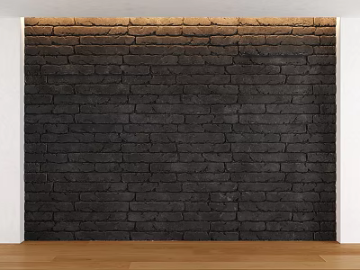 Stylish Black Brick Background Wall With White Side Frames And Wooden Floor 3d model
