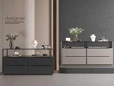 Elegant Modern Jewelry Cabinet With Drawers And Jewelry Display Vase Flowers 3d model