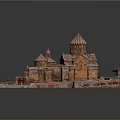 Cartoon Scene Featuring Ancient Building With Red Brown Domes Road And Fence