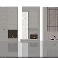 Modern Various Fireplace Designs With Stone Finish And Burning Flames 3d model