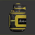 Yellow Tactical Cylindrical Weapon with EX159 Label and Warning Triangle Sign