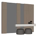 Modern Minimalist Dressing Table With Large Mirror And Smooth Wooden Surface And Stools 3d model
