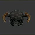 Viking Horned Weapon Helmet In Dark Brown With Orange Horns And Metal Accents