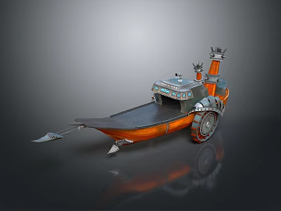 Ancient Decorative Chariot With Metal Wooden Structure And Tower Like Top Wheels 3d model