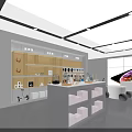 MELOLA Mall Store Modern Interior With White Display Counters Colorful Posters And Product Shelves