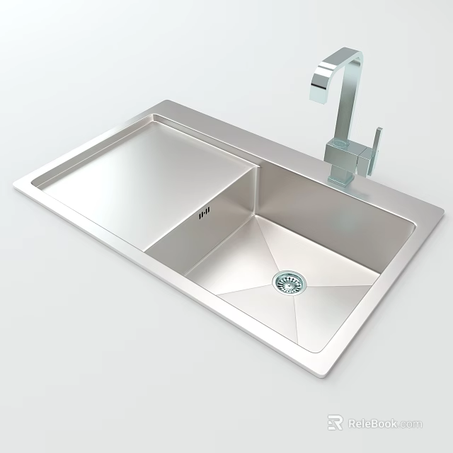 Stainless Steel Kitchen Sink Double Bowl Design With Modern Faucet For Home Kitchen Contemporary Style 3d model 