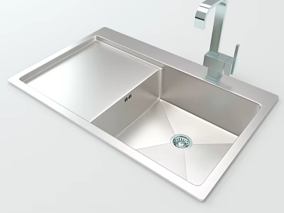 Stainless Steel Kitchen Sink Double Bowl Design With Modern Faucet For Home Kitchen Contemporary Style 3d model