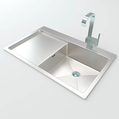 Stainless Steel Kitchen Sink Double Bowl Design With Modern Faucet For Home Kitchen Contemporary Style 3d model