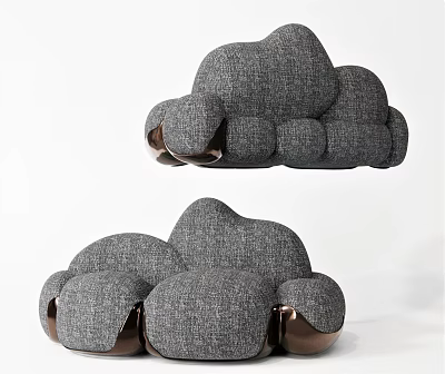 Cloud Shaped Multi Seater Sofa With Grey Fabric Upholstery And Metal Legs 3d model