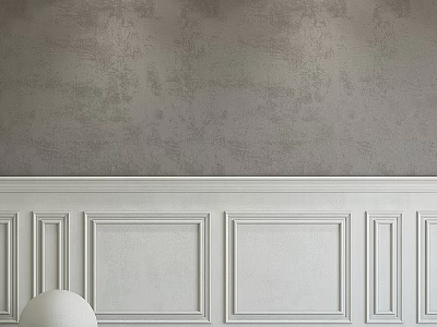 White Wainscoting Panel Design With Textured Gray Wall And Spherical Decor 3d model