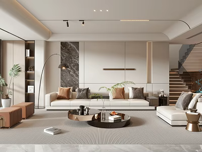 Modern Living Room Interior With Sofa Pillows Coffee Table Area Rug Floor Lamp And Wall Decor 3d model