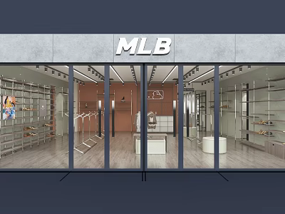 MLB Clothing Store Interior With Stylish Display Racks Clothing Items And Shoe Displays 3d model