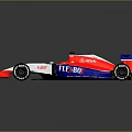 Formula One Racing Car White Red Blue Streamlined Body With Brand Logos