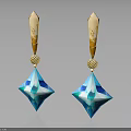Fashion Earrings With Golden Top And Blue Diamond Cut Sparkling Gemstone