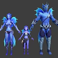 Three Blue Fantasy Characters As Mythical Beings With Aquatic Wings Fins And Different Sizes