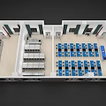 Laboratory Interior Design With Arranged Lab Benches Blue Chairs Lockers And Equipment