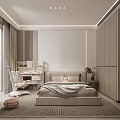 Modern Minimalist Kids Bedroom With Bed Bookshelf Chair And Round Rug