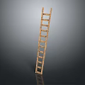Wooden Ladder With Vertical Structure And Wooden Rungs On Gray Background