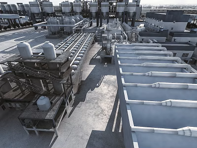 Industrial Factory With Production Lines Large Equipment Storage Tanks And Piping Systems 3d model