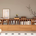 Bookcase Middle Ancient Bookcase Solid Wood Bookcase Book Combination Ornaments Hanging Painting Dried Branches 3d model