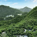 Gorgeous Lush Green Mountain Forest Landscape Under Clear Blue Sky With Winding Valley Streams