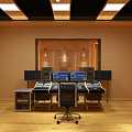 Professional Recording Studio Interior Design With Wooden Walls Acoustic Panels And Microphone Stands