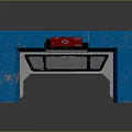 Blue Table With Red Screen Tablet And Keyboard On Surface