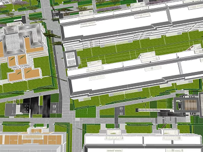 Modern Garden Landscape Design With Green Rooftops Open Spaces And Pathways 3d model