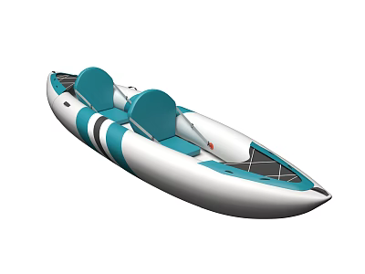 White And Teal Inflatable Kayak With Two Seats And Portable Structure 3d model