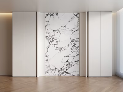 Modern White Sideboard Cabinet In Contemporary Interior With Marble Backdrop Design 3d model
