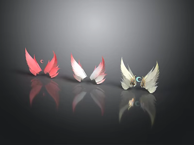 Decorative Wings In Different Colors With Pink White And Blue Eye Design 3d model