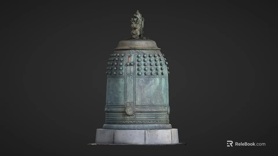 Bronze Bell Shaped Sculpture Carving with Top Statue Decorative Patterns and Base 3d model 