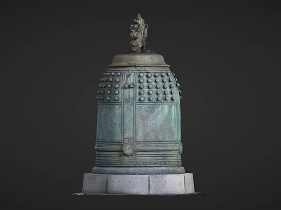Bronze Bell Shaped Sculpture Carving with Top Statue Decorative Patterns and Base 3d model